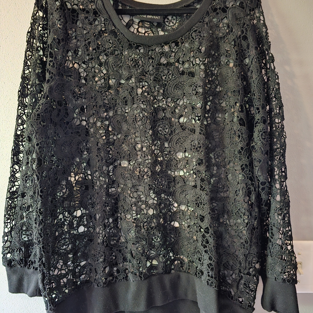 Lane Bryant Black Lace Overlay Sweatshirt